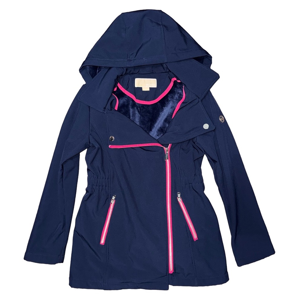 Michael Kors Girls Navy Jacket w/Pink Trim & Removable‎ Hood